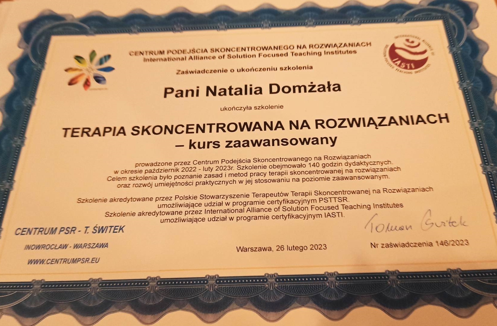 Terapia Skoncentrowana na Rozwiązaniach - kurs zaawansowany